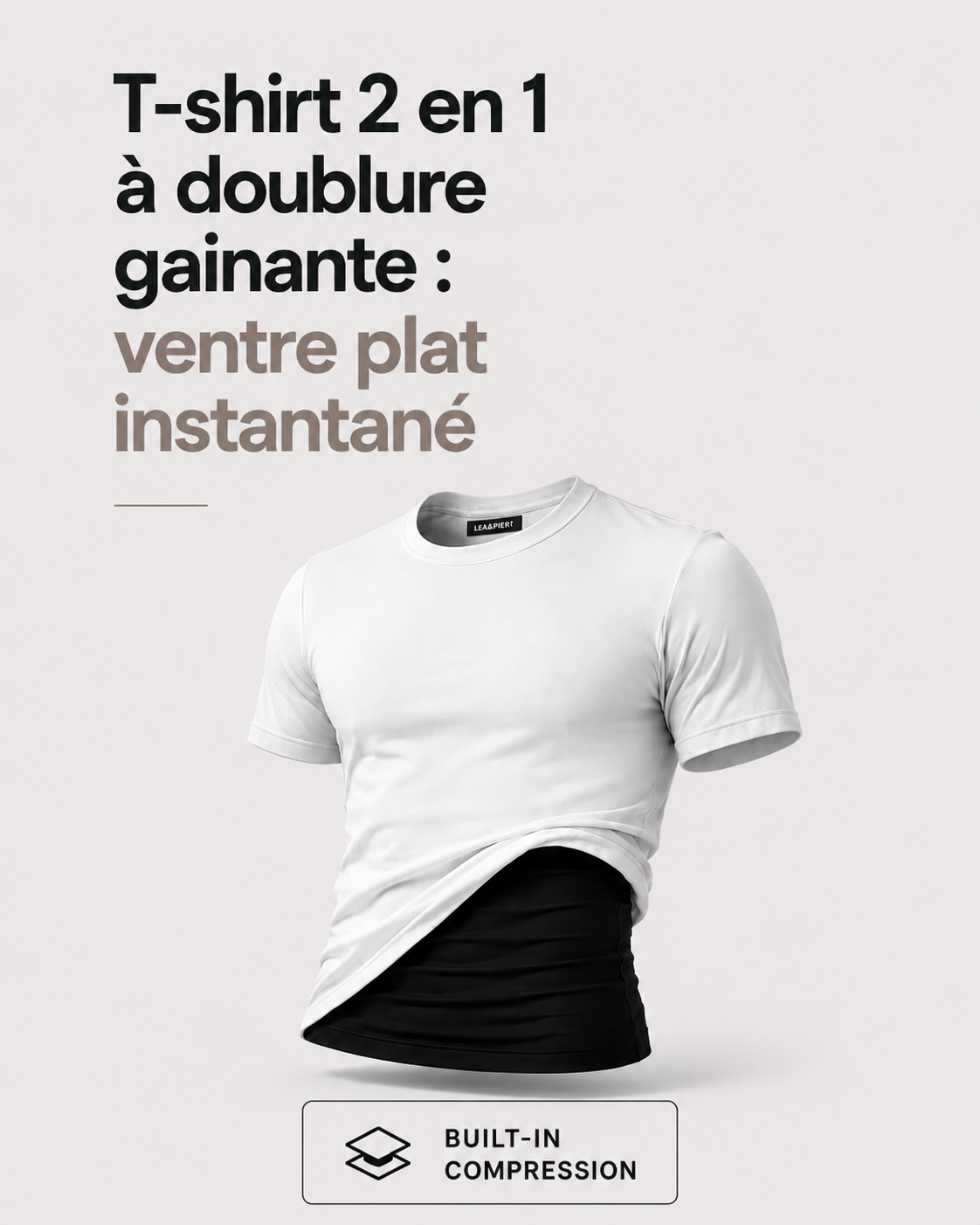 T-shirt 2 en 1 à doublure gainante : ventre plat instantané